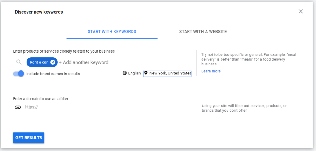 google adwords campaign setup